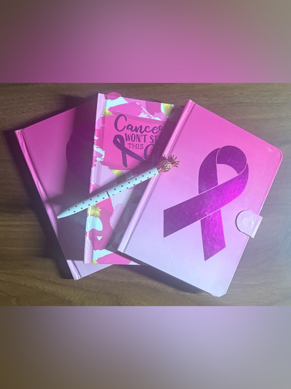 Breast Cancer Support Ribbon Journals w/Decorative Pen - New